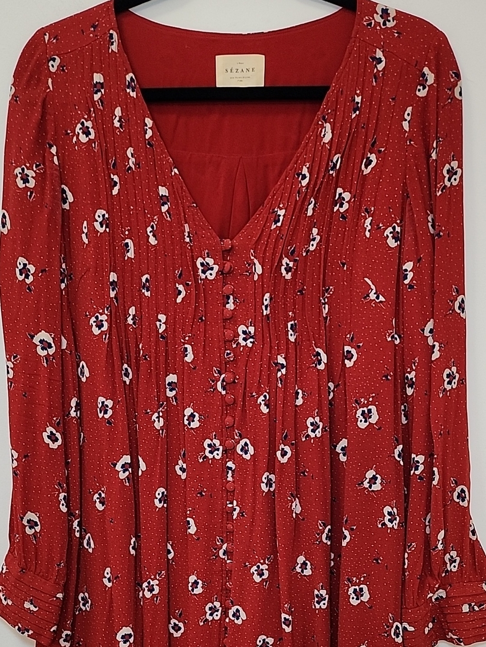 Sézane Joe dress in red floral print long sleeves button-front design Size 38/6 - Picture 7 of 16